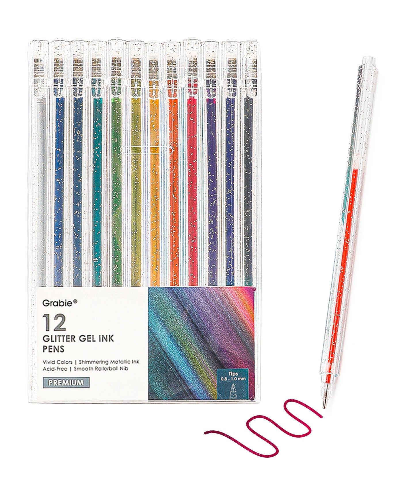 Capped Iridescent Glitter Gel Ink Pen Set Of 12
