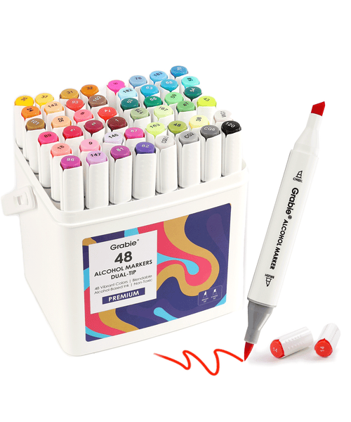 Dual-Tip Alcohol-Based Marker Set Of 48 With Coloring Book - Grabie®
