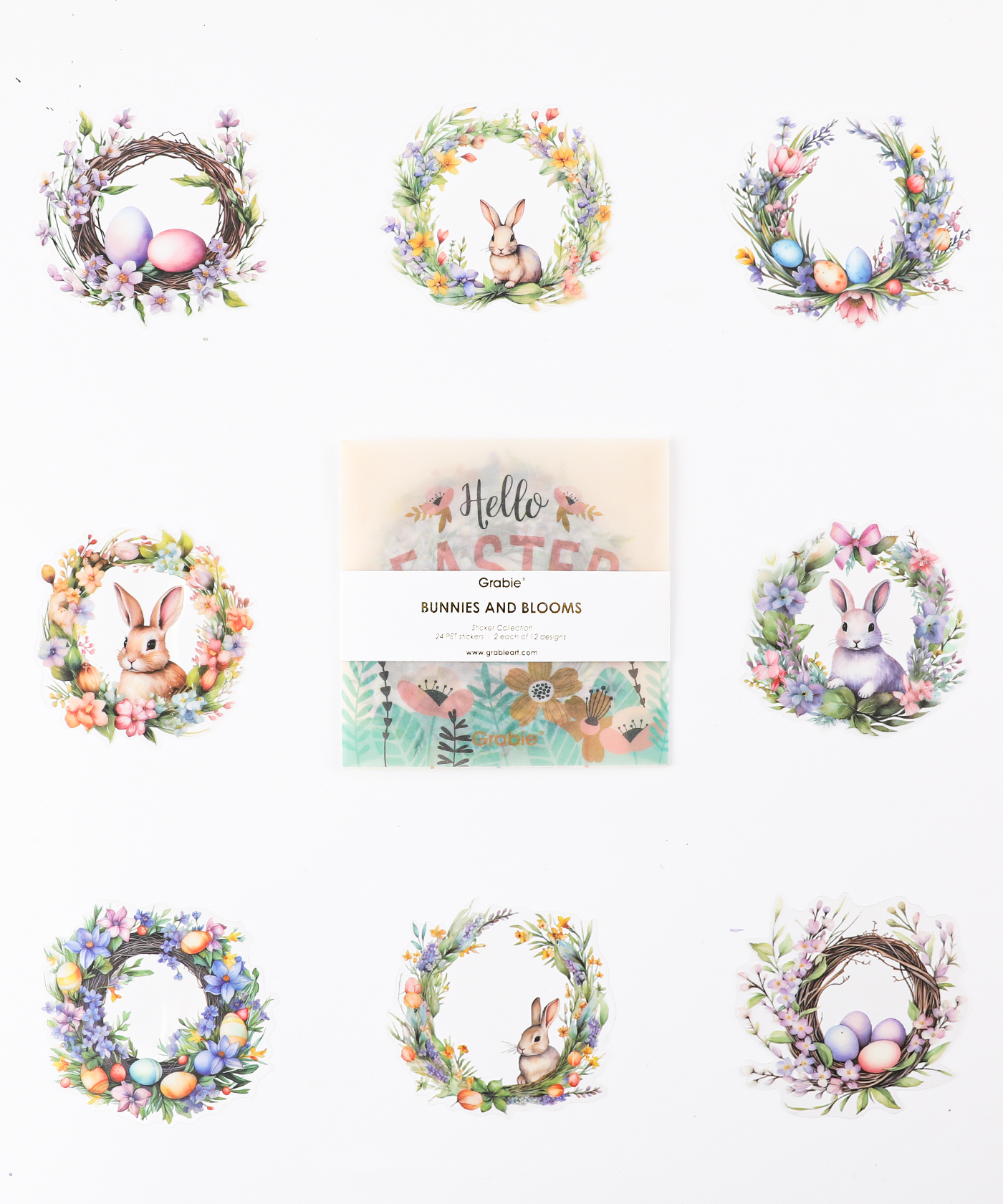 24 Pcs Grabie Exclusive Bunnies and Blooms Sticker Set