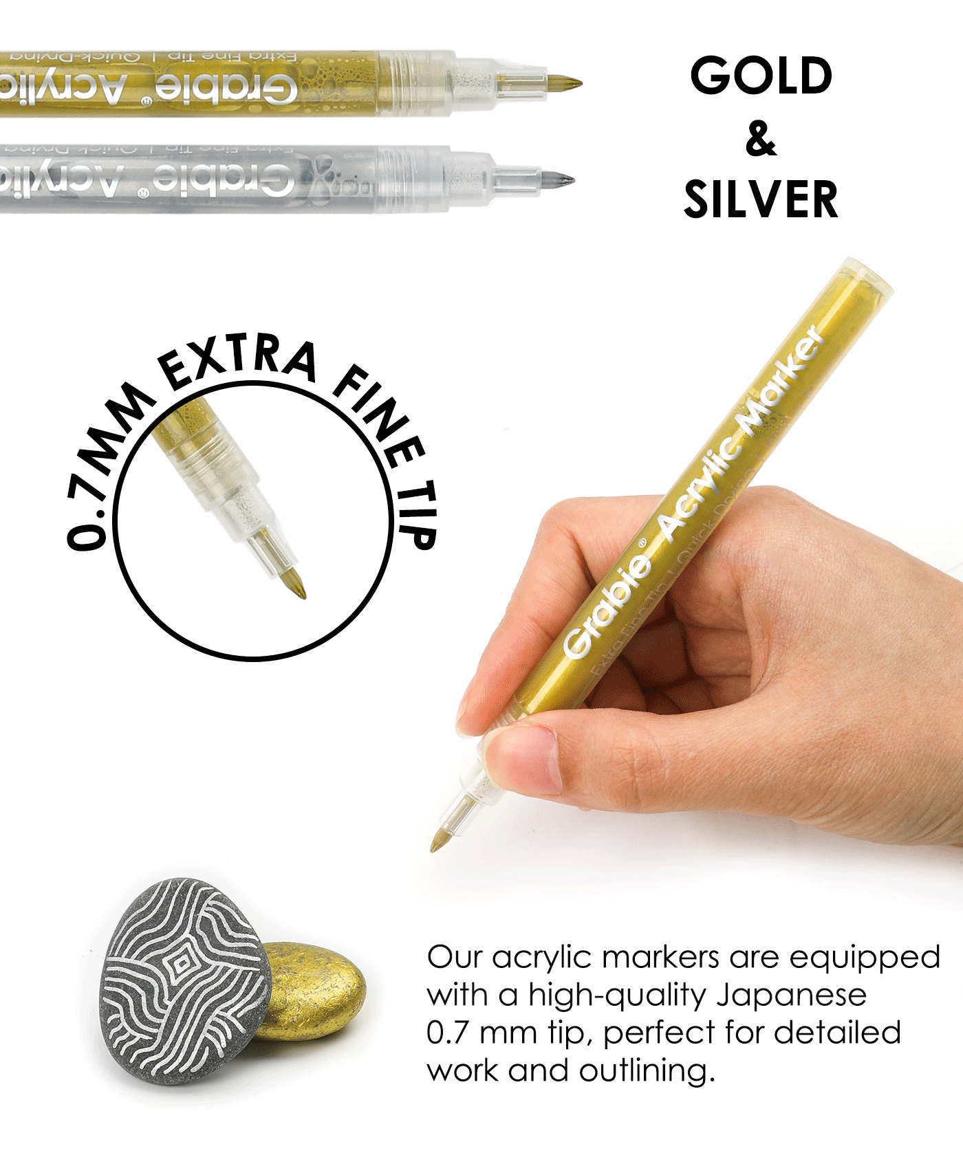 Gold & Silver Extra Fine Tip Acrylic Paint Marker Set Of 6