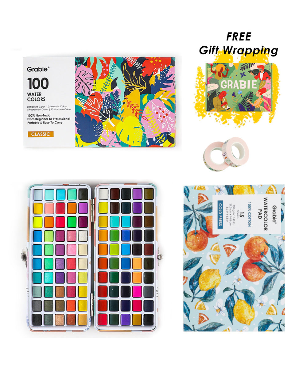 100 watercolour set from GRABIE unbox and demo - Adult coloring