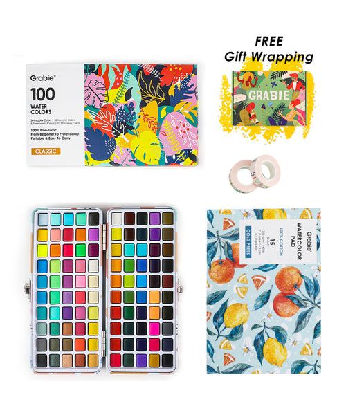 Watercolor Set Of 100 & Paper Bundle