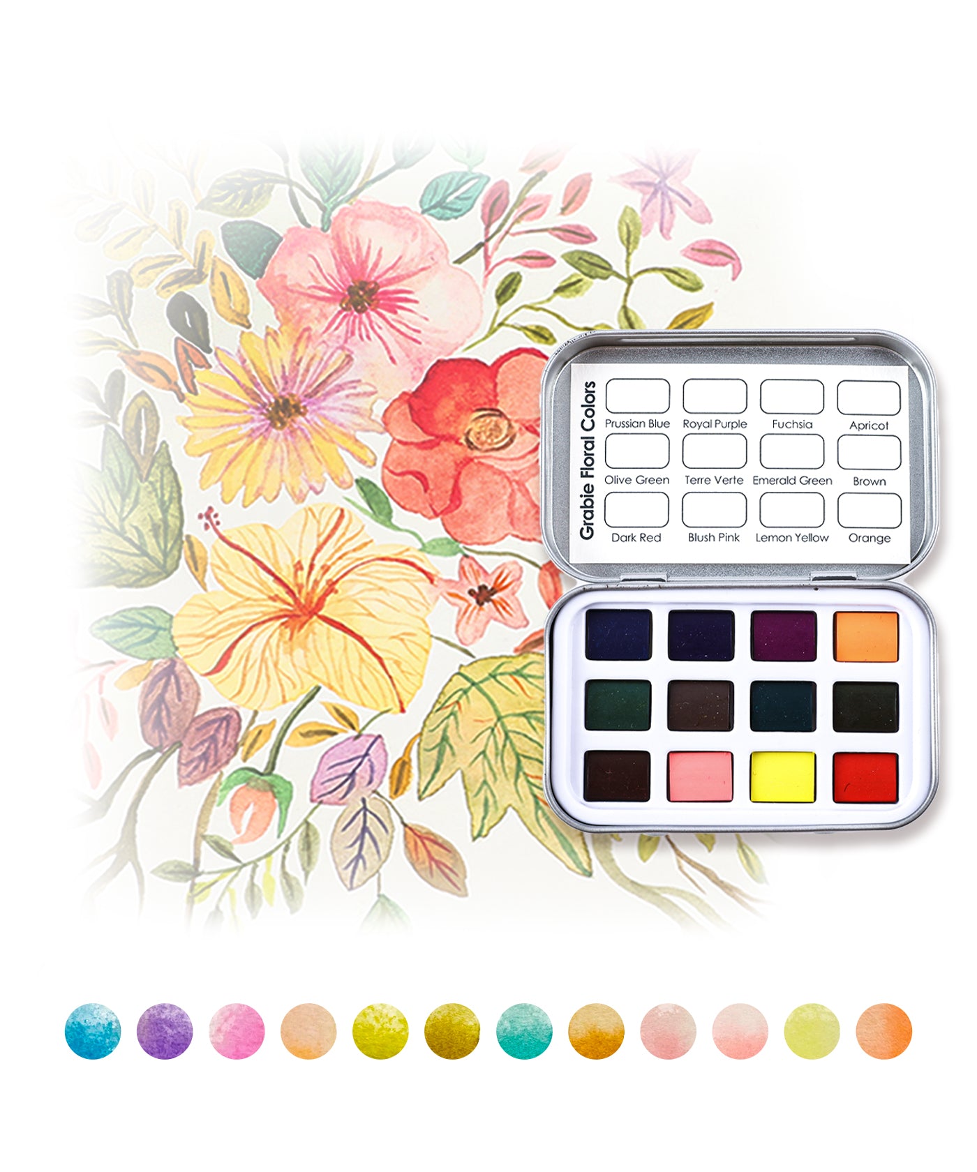 Watercolor Pocket Set of 12 - Floral Colors - Grabie®
