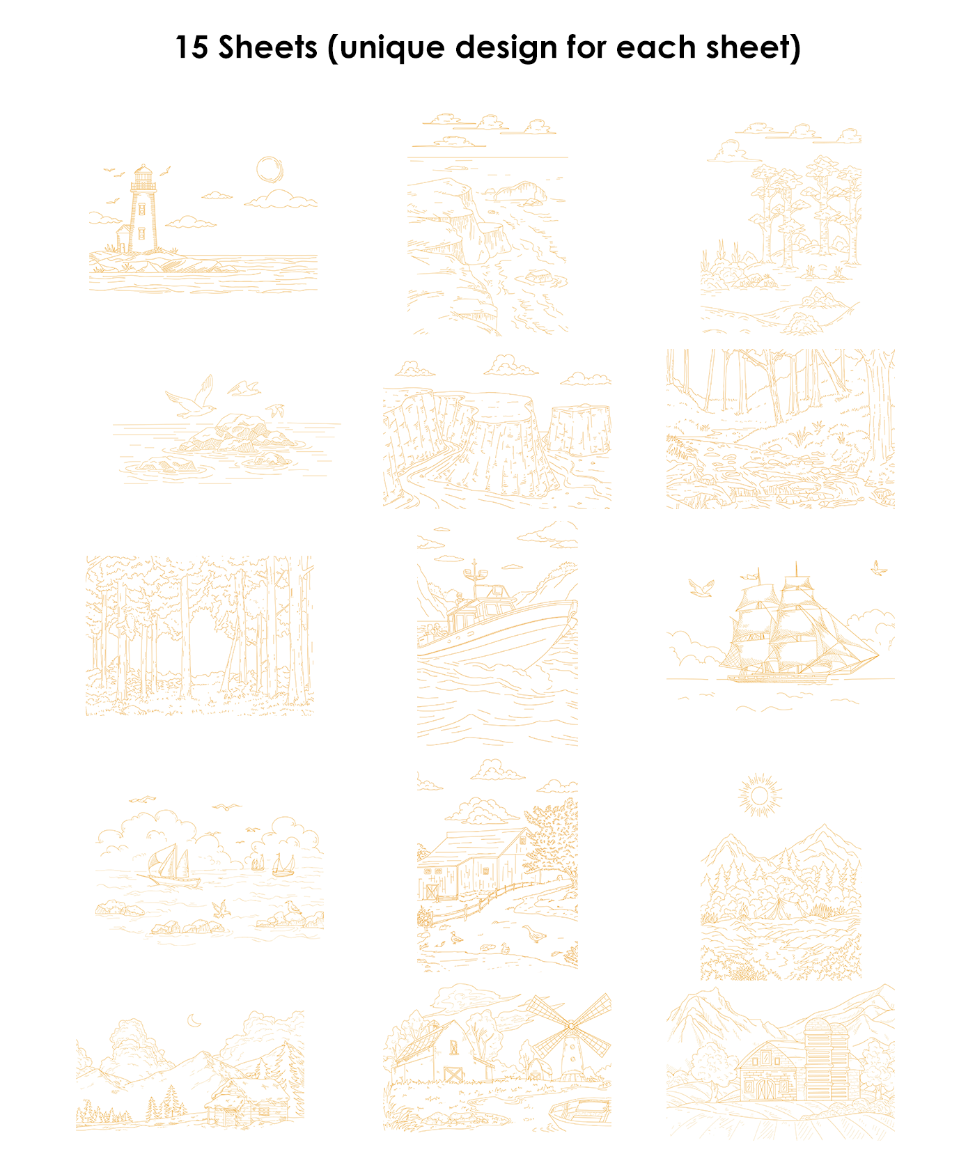 Landscape-Themed Watercolor Coloring Bundle