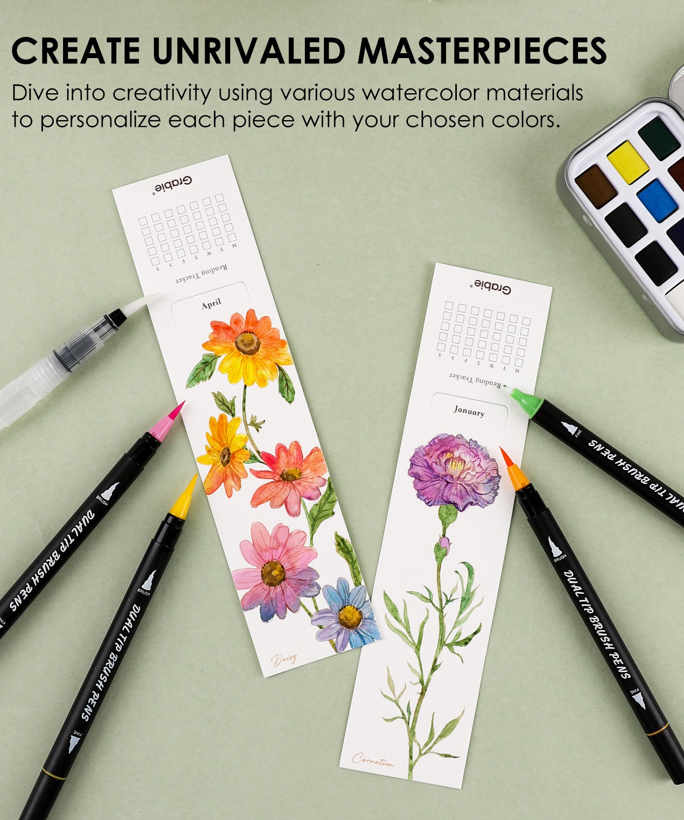Watercolor Coloring Bookmarks & Calendar Bundle