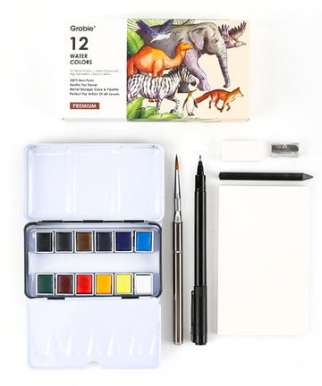 Grabie Premium Watercolor 12 Half Pan Deluxe Travel Set,Watercolor for Beginners, Best Watercolor Paints, Artist Watercolor, Watercolor Supplies
