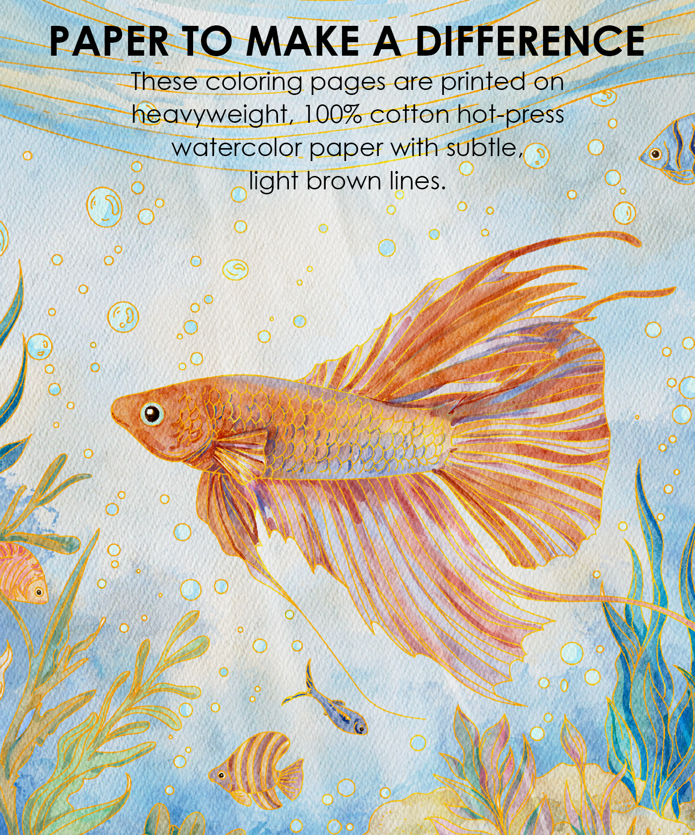 15 Sheets 140LB Ocean-Themed Watercolor Coloring Book