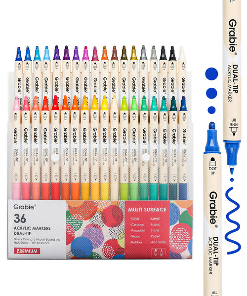 Grabie Dual Tip Dot Fine Tip Acrylic Paint Marker Set Of 36
