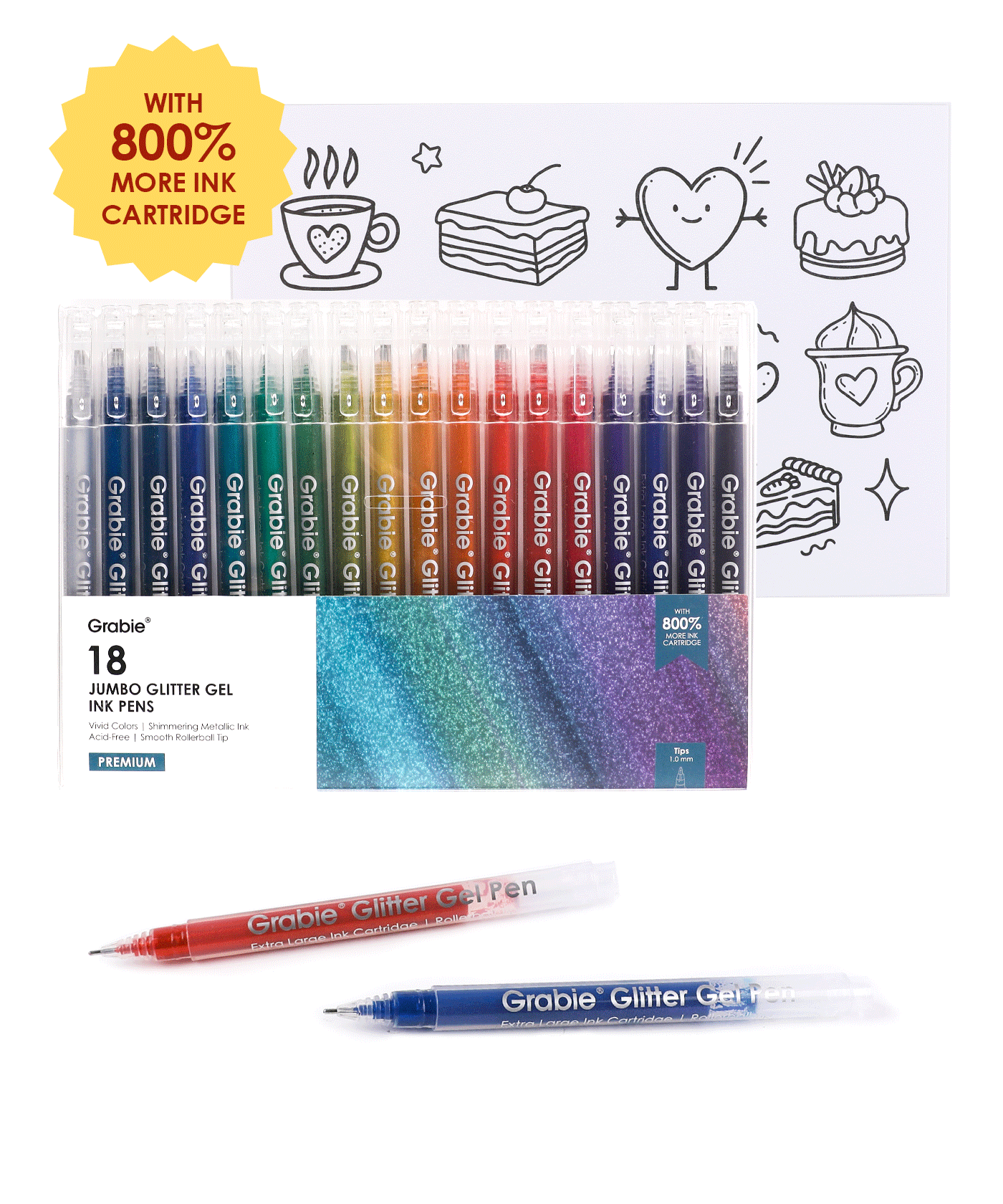 Jumbo Iridescent Glitter Gel Ink Pen Set Of 18