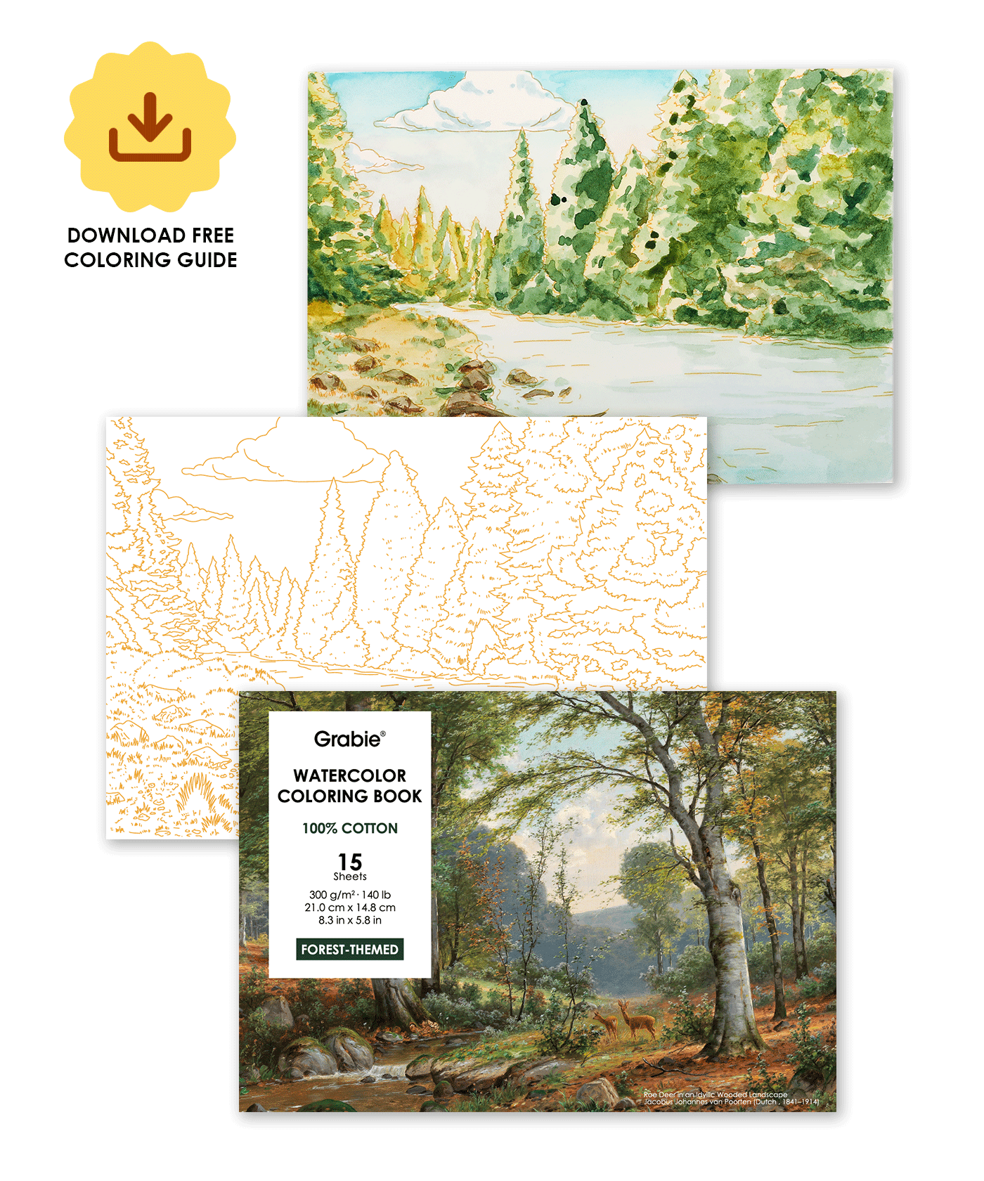 Watercolor Set Of 50 & Coloring Book Bundle