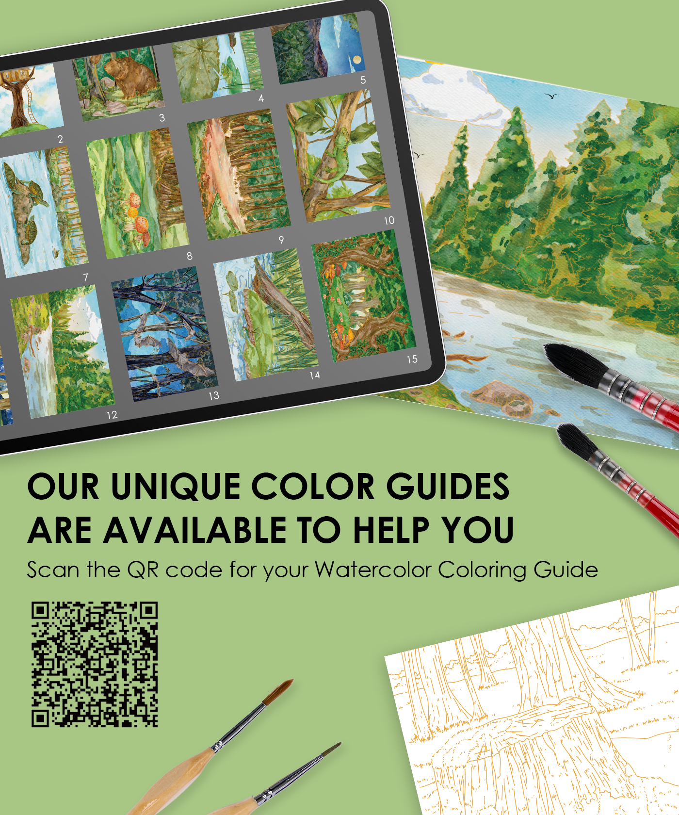 Watercolor Set Of 50 & Coloring Book Bundle