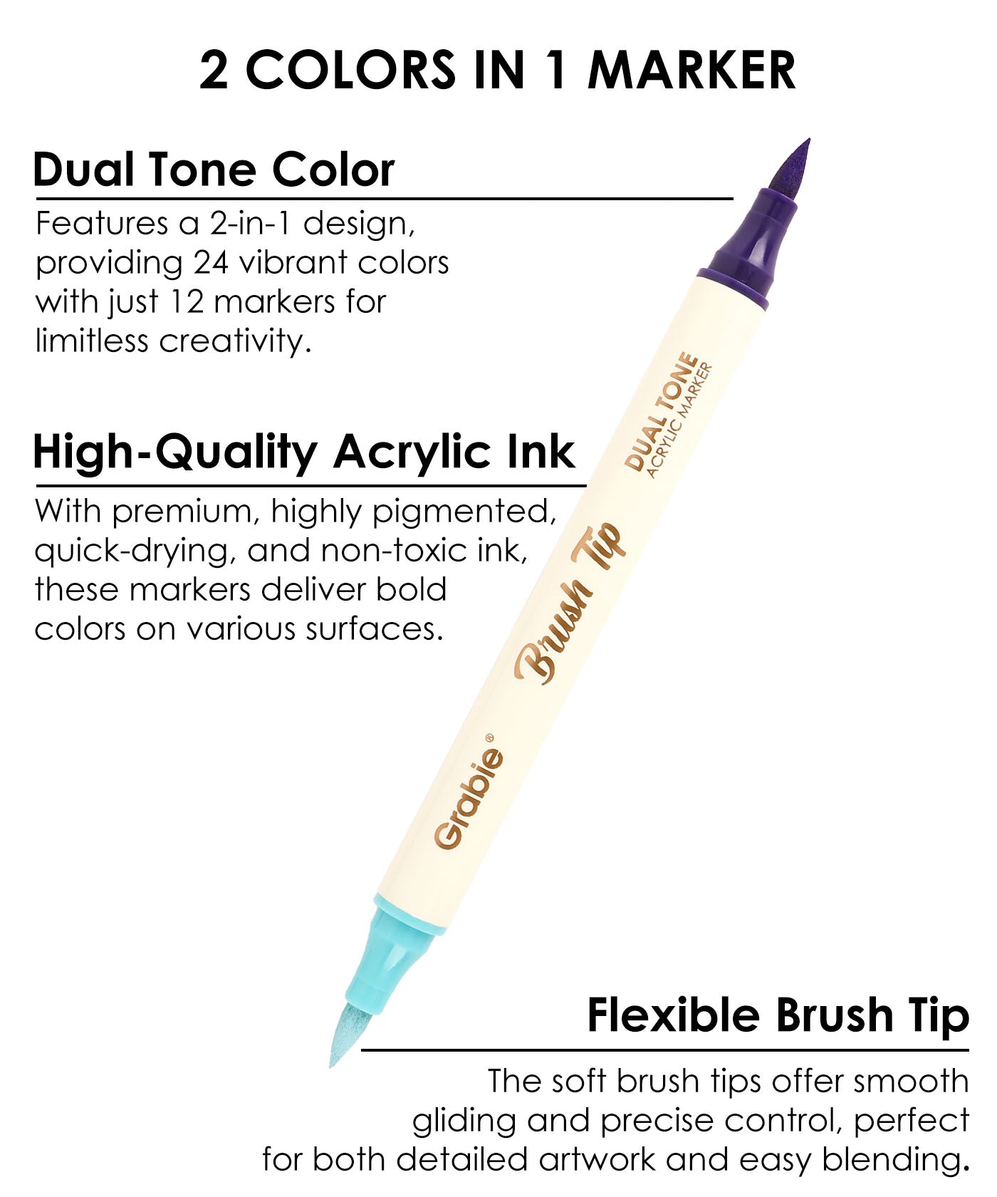 Dual Tone Brush Tip Acrylic Paint Marker Set of 12