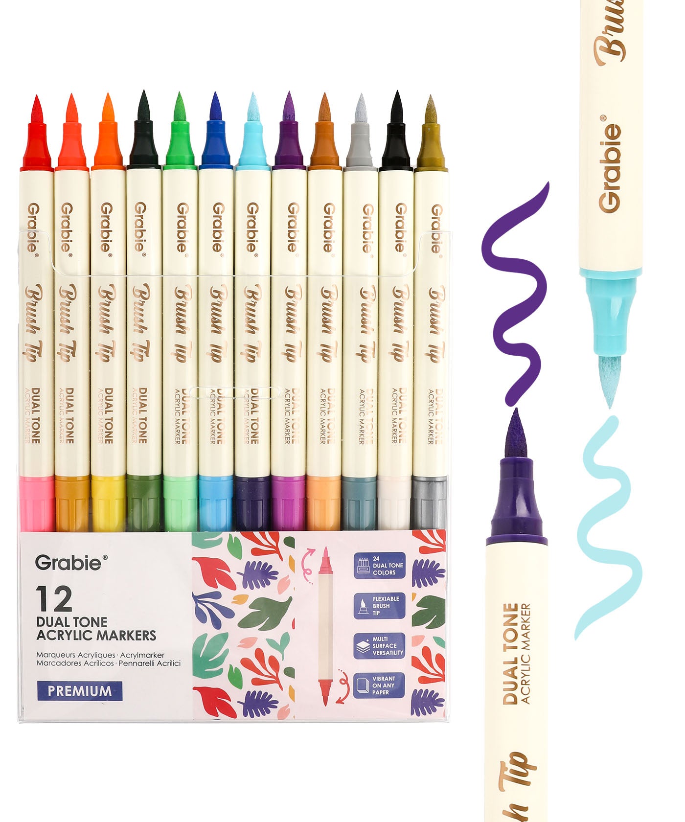 Dual Tone Brush Tip Acrylic Paint Marker Set of 12