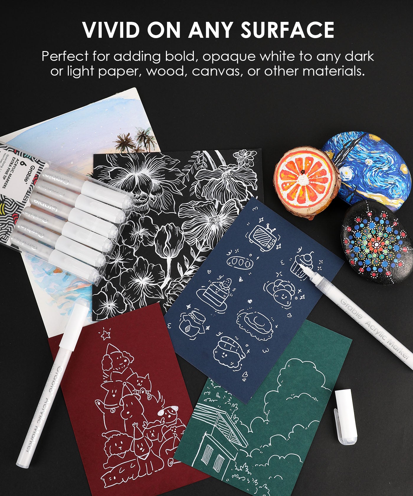 White Extra Fine Tip Acrylic Paint Marker Set Of 6