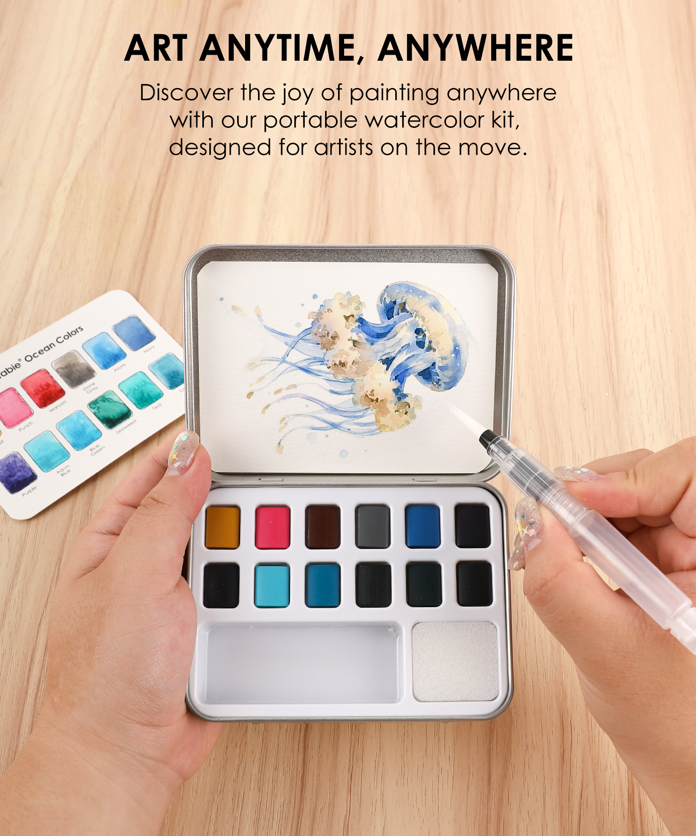 Watercolor Pocket Set Of 12 With Brush - Ocean Colors