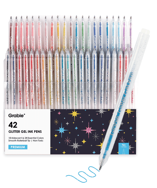 Capped Glitter Gel Ink Pen Set Of 42 Grabie, Grabie Art, Grabie