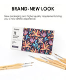 11 Pcs Miniature Detail Paint Brush Set With Natural Wood Handle