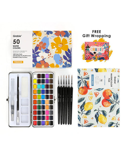 Grabie Watercolor Paint Set, 100 Colors Painting with Water Brush Pens and Drawing Pencil, Great for Kids and Adults, Art Supplies, Perfect Starter