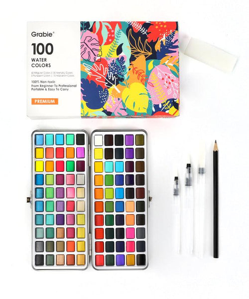Watercolor Brush Pens by Gencrafts - Set of 100 Premium Colors - Real Brush Tips
