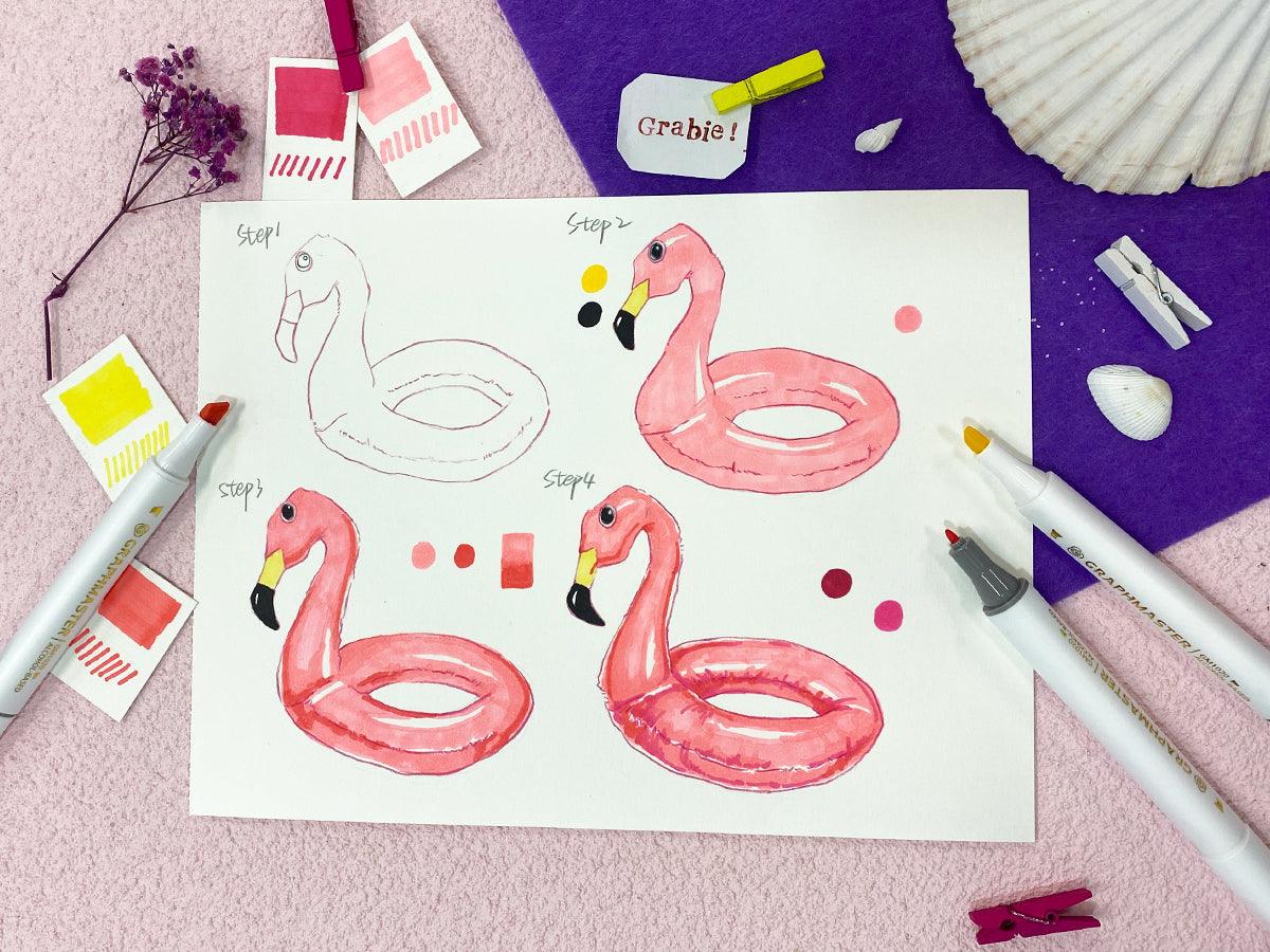 How to Draw a Flamingo Pool Float - Grabie