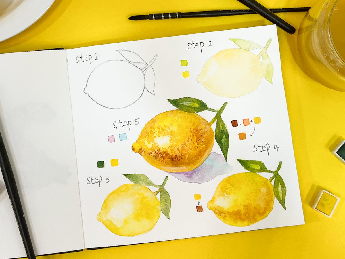 How to Draw a Lemon with Watercolor Paint - Grabie