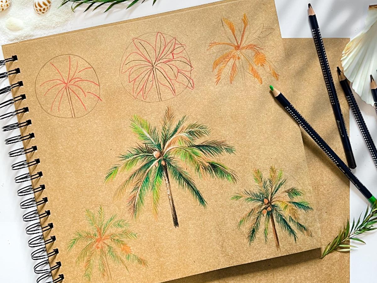 How to Draw a Palm Tree with Oil Colored Pencils - Grabie