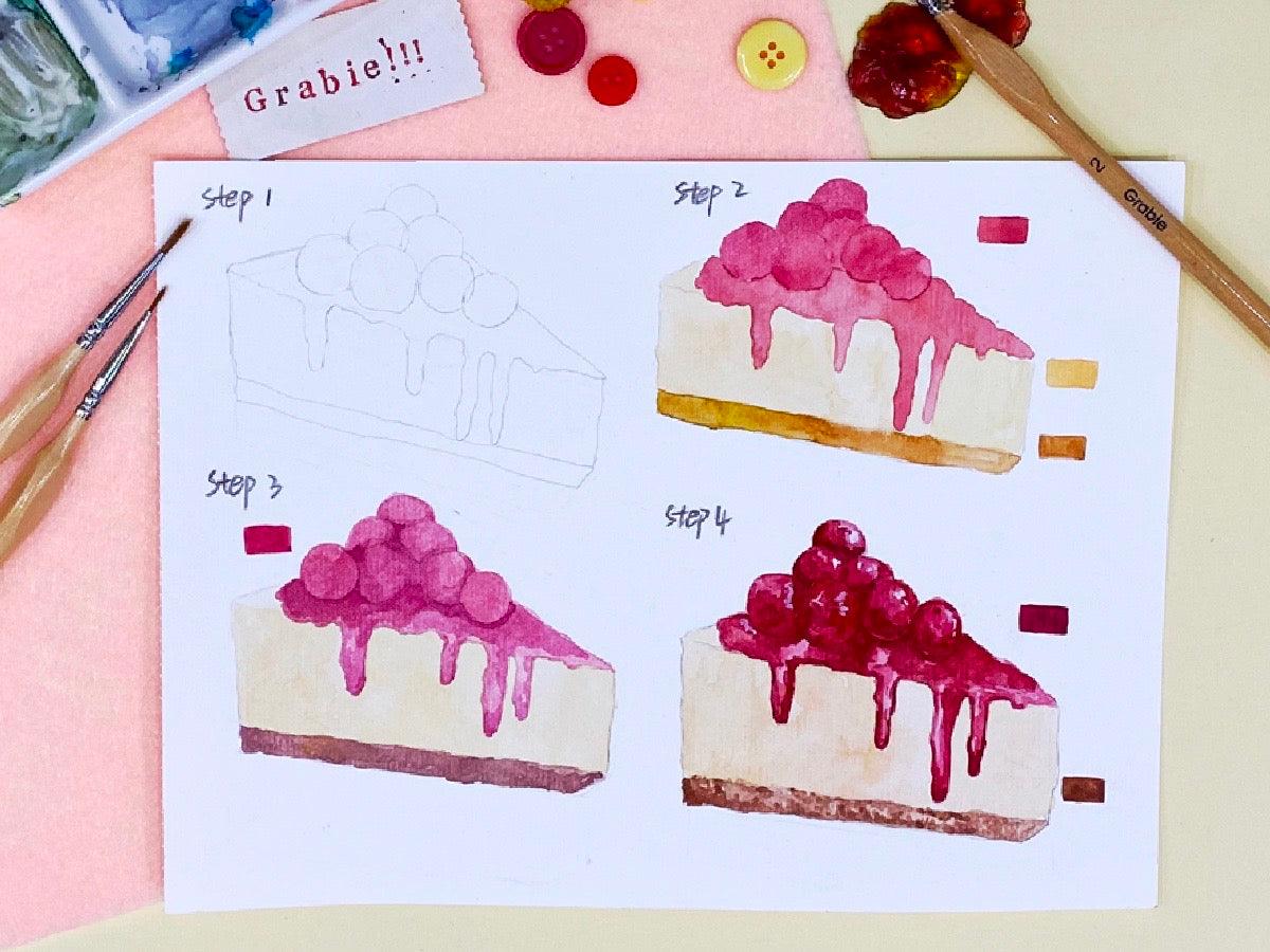 How to Draw a Watercolor Blueberry Cheese Cake - Grabie