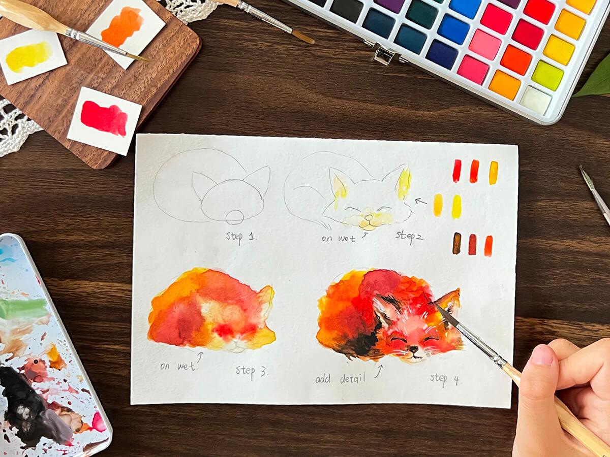 How to Draw a Watercolor Fox - Grabie