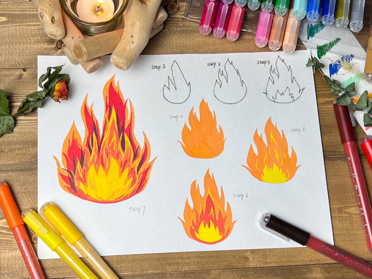 How to Draw Fire Step by Step - Grabie