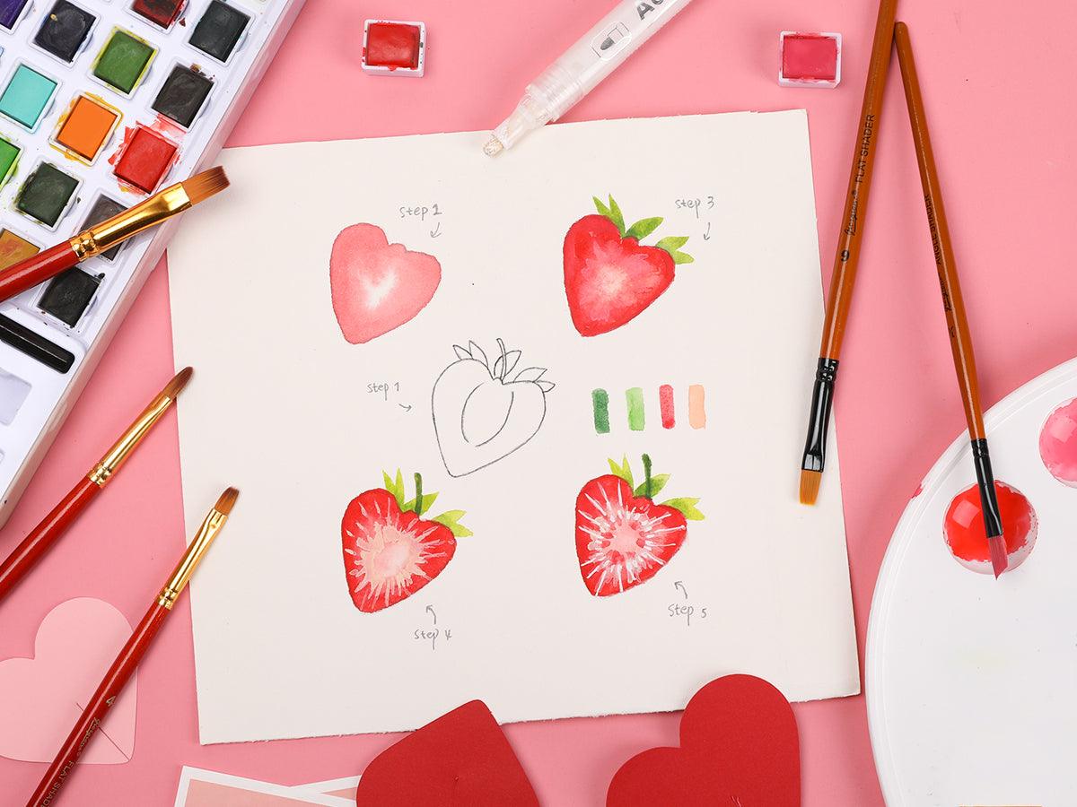 How to Draw Strawberry Slices with Watercolor - Grabie