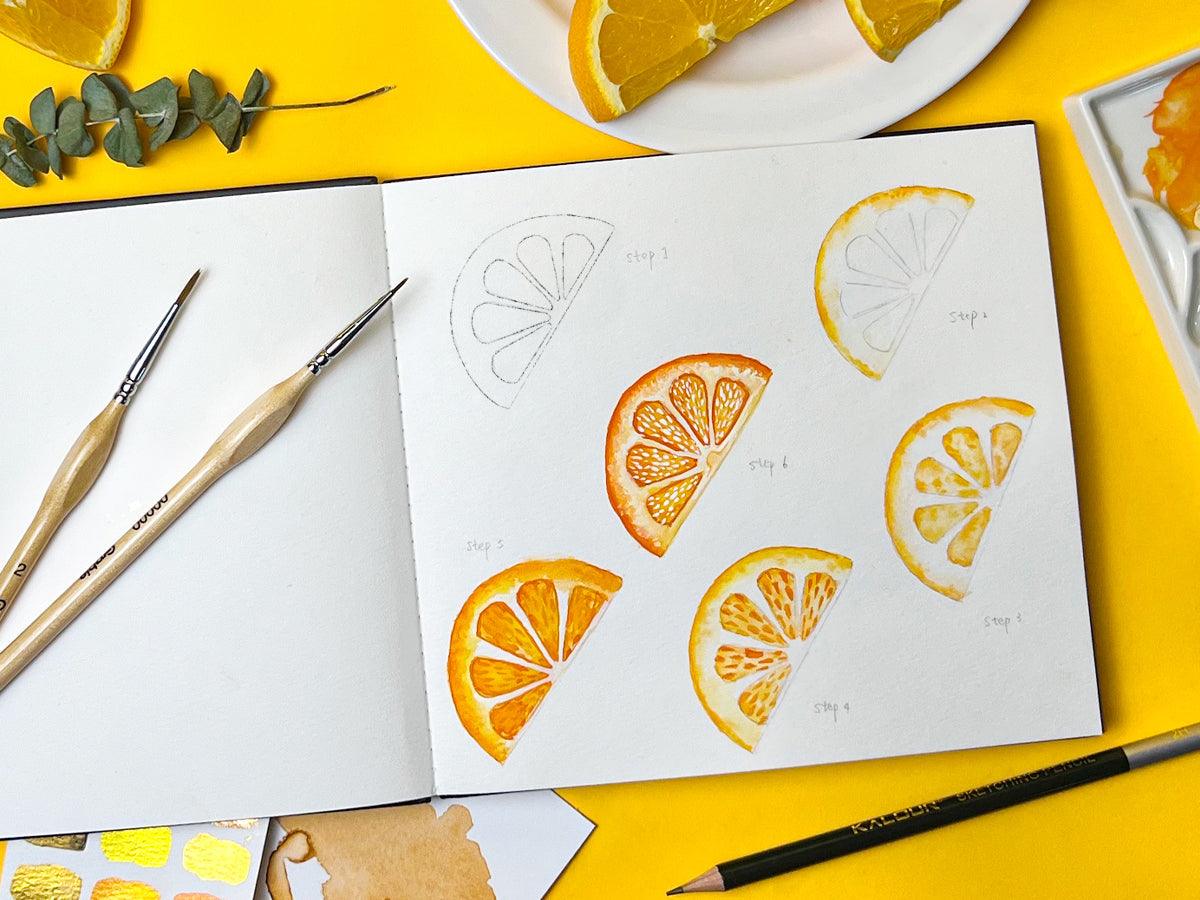 How to Draw Watercolor Orange Slices - Grabie