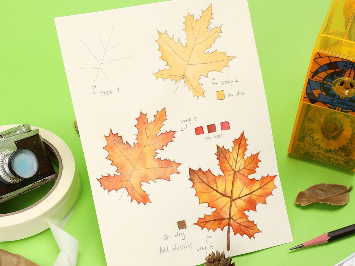 How to Paint A Watercolor Maple Leaf - Grabie