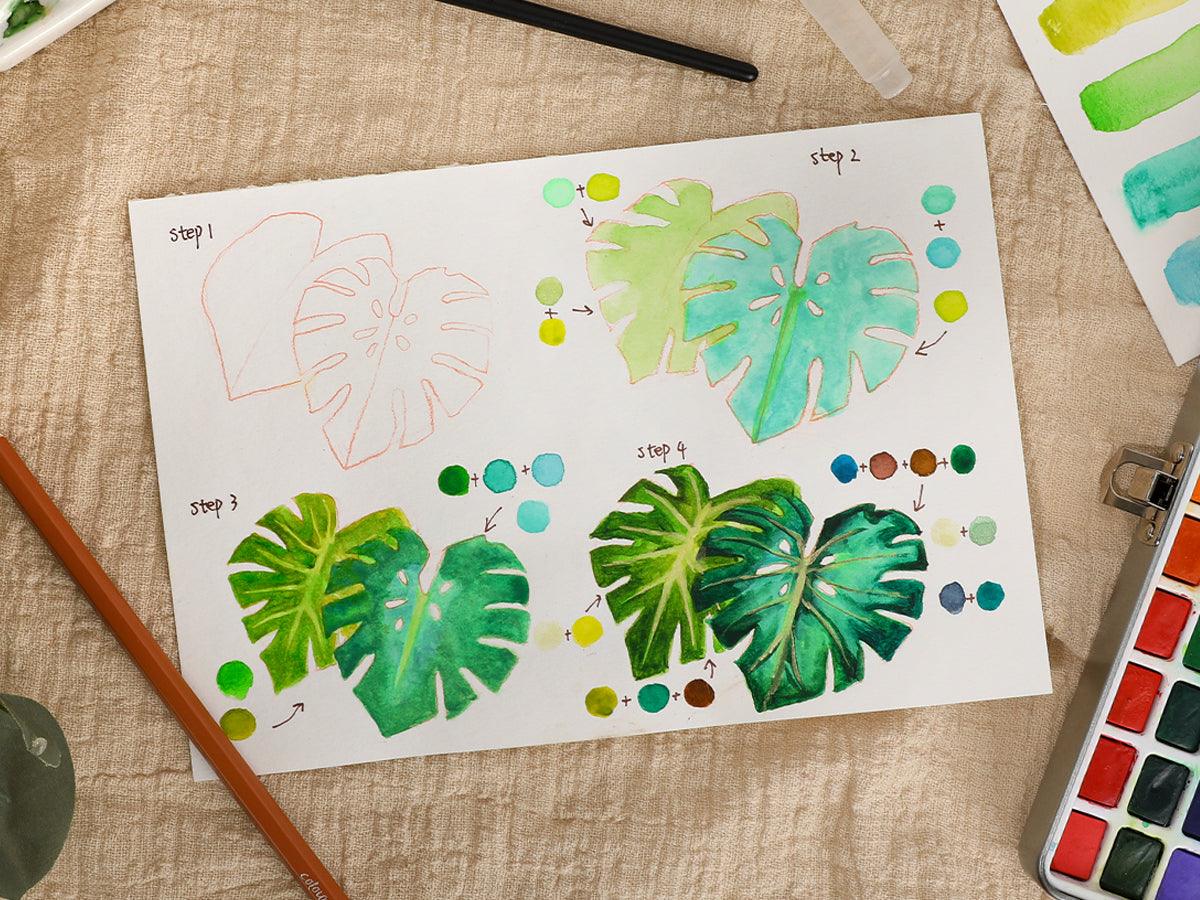 How to Paint Monstera Leaves with Watercolors - Grabie