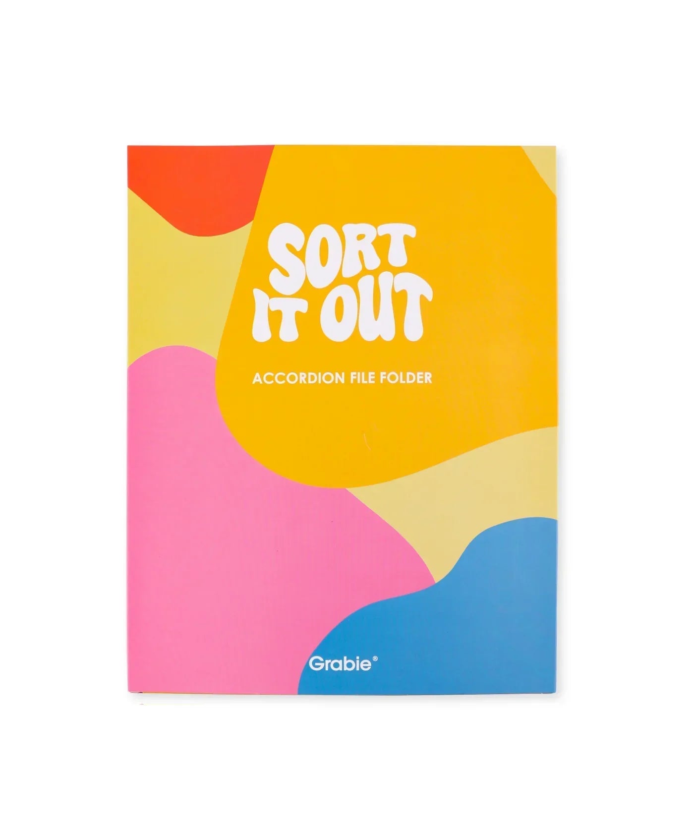 Grabie Sort It Out Accordion File Folder with colorful abstract design for organizing art supplies and documents