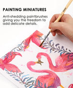 Hand painting detailed watercolor flamingos using the 11 Pcs Miniature Detail Paint Brush Set With Natural Wood Handle