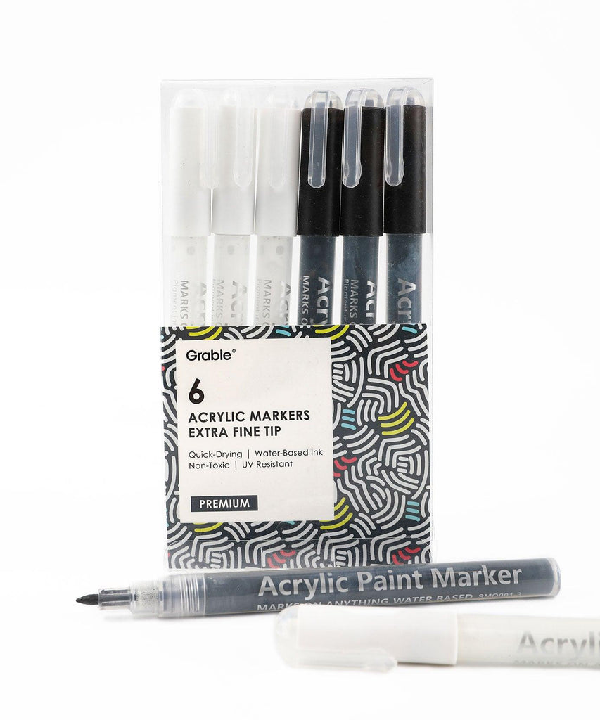 Black And White Extra Fine Tip Acrylic Paint Marker Set Of 6 Grabie®