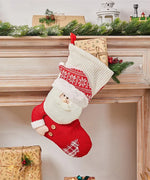 2 Pcs Large Size Christmas Stockings For Gift featuring a Santa design hanging on a decorated wooden mantelpiece