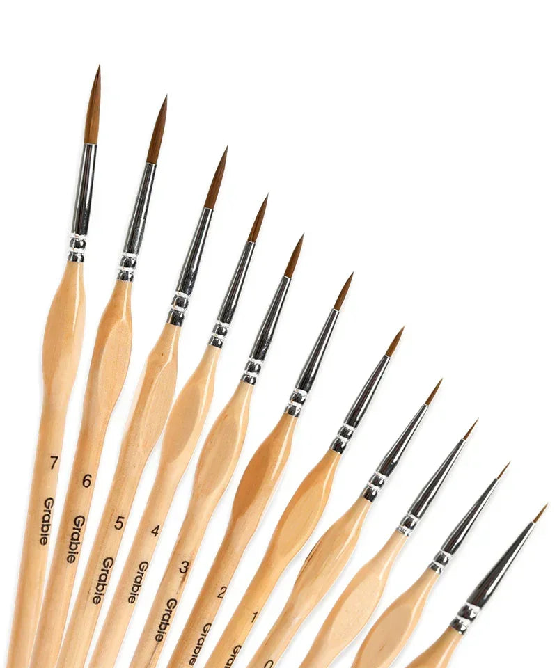 11 Pcs Miniature Detail Paint Brush Set With Natural Wood Handle for precise watercolor and art supplies use
