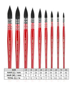 Watercolor Set Of 100 With 9 Pcs Synthetic Quill Paint Brushes in varying sizes with red handles and black bristles.