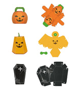3 Sheets Grabie Exclusive Halloween DIY Kit featuring pumpkin, ghost, and coffin paper craft templates and assembled models