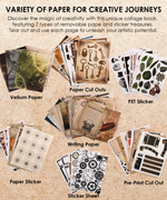 Steampunk Explorer-Themed Grabie Scrapbook Club Box paper varieties with vellum, stickers, cutouts, and vintage writing sheets.