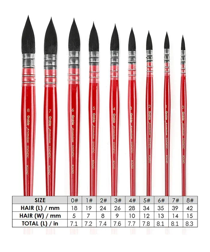 Set of red-handled Watercolor Paint Brush Favorites Bundle with varying sizes and pointed black bristles for detailed art supplies.
