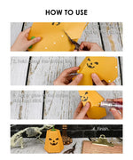Step-by-step Halloween paper craft demonstration using 3 Sheets Grabie Exclusive Halloween DIY Kit with pumpkin design.