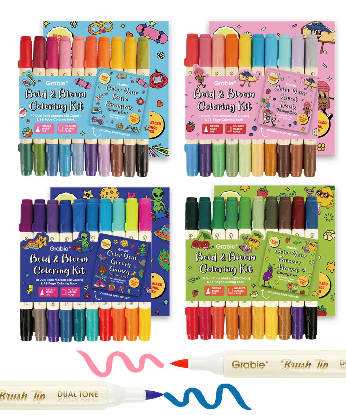 Bold & Bloom Dual Tone Brush Tip Alcohol Marker Coloring Kit