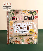 The Botanical Muse-Themed Grabie Scrapbook Club Box featuring collage paper and sticker art supplies.