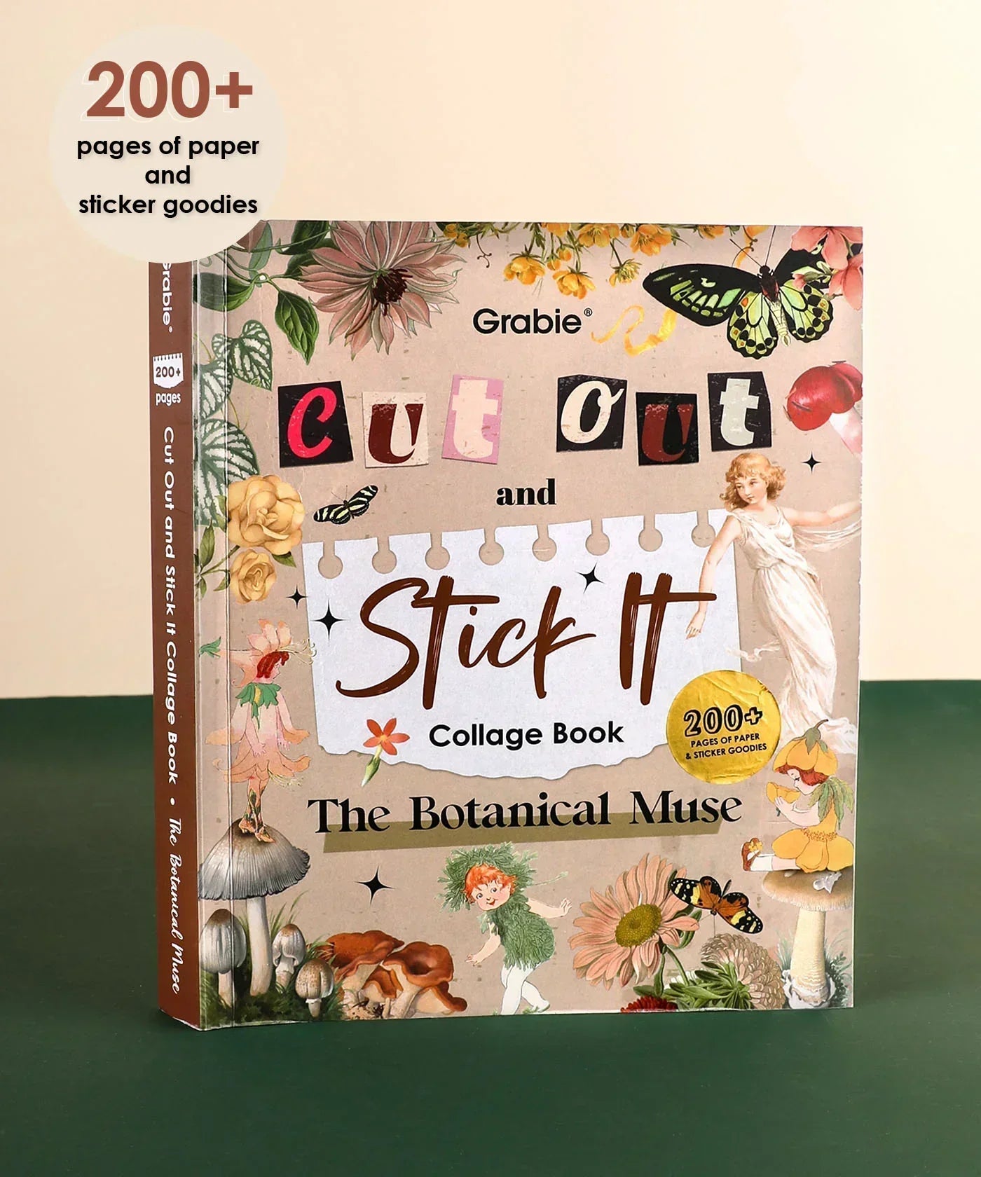 The Botanical Muse-Themed Grabie Scrapbook Club Box featuring collage paper and sticker art supplies.