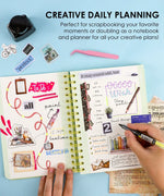 Person decorating scrapbook and planner pages in 2-IN-1 POPIN Notebook with markers and stickers