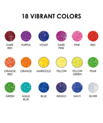Swatch chart displaying all 18 vibrant color-shifting shades of Grabie x Peanuts glitter pens.