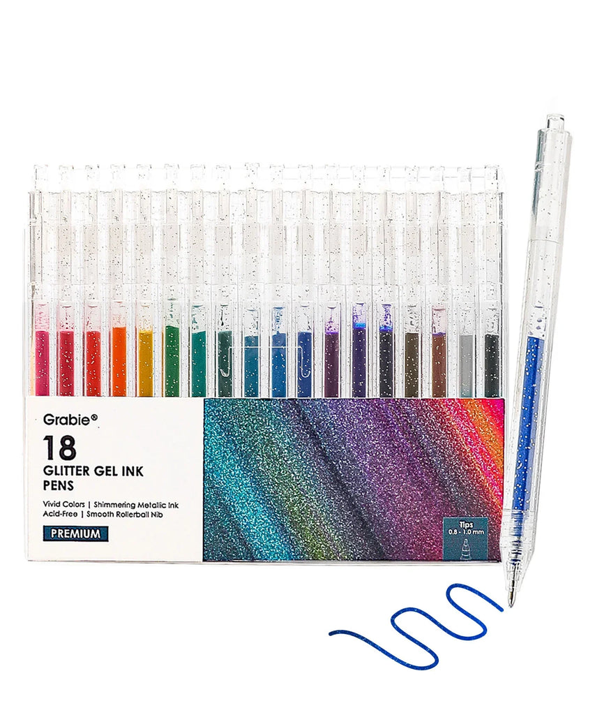 Retractable Glitter Gel Ink Pen Set Of 18 - Grabie®