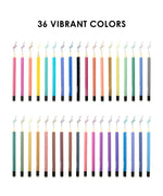 36 vibrant colored pencils arranged in two rows illustrating art supplies and creativity with Medium Point Erasable Gel Pen Set